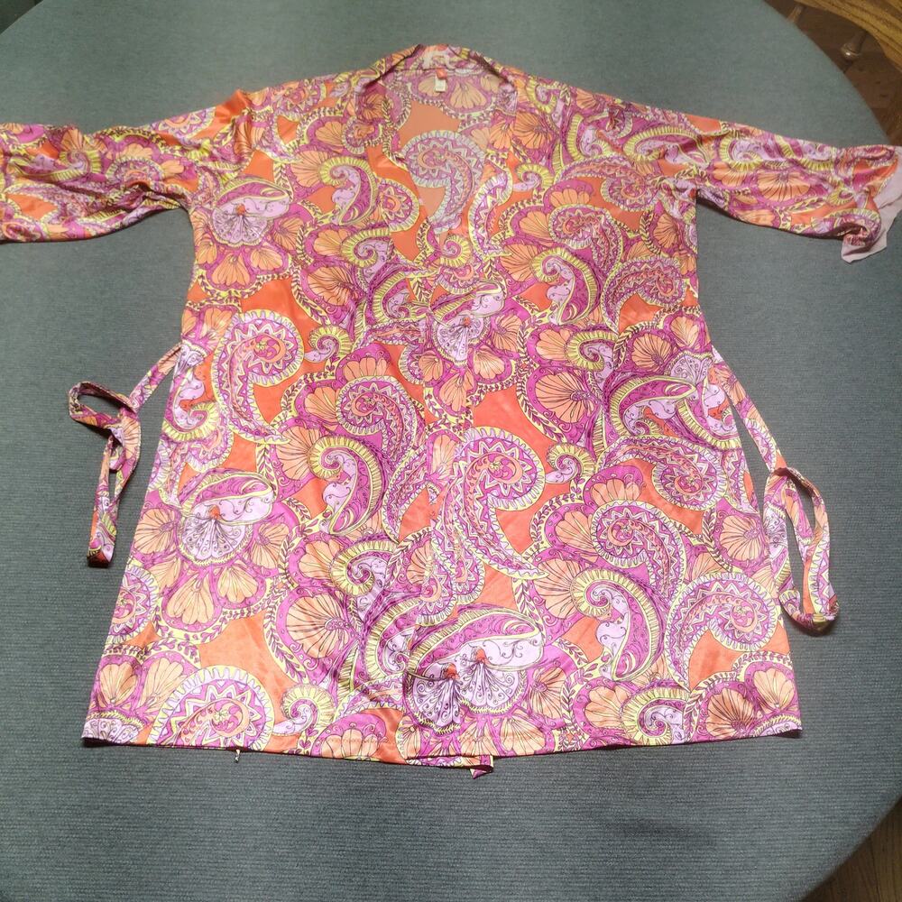 Josie Cotton Paisley Print Tunic Top Women's Large Multicolor Boho V-Neck